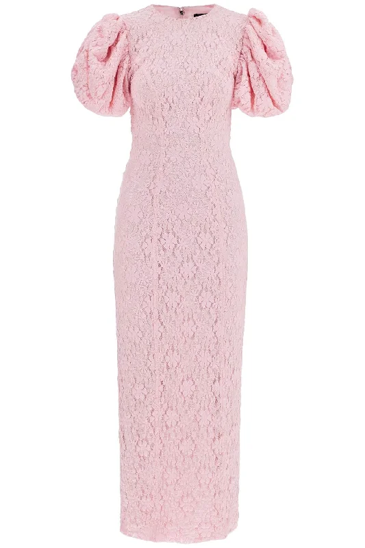 Casual Clothes For Women Classic Timeless Elegant Style Rotate Women's pink Floral Midi Dress With Puff Sleeves In Mixed Materials