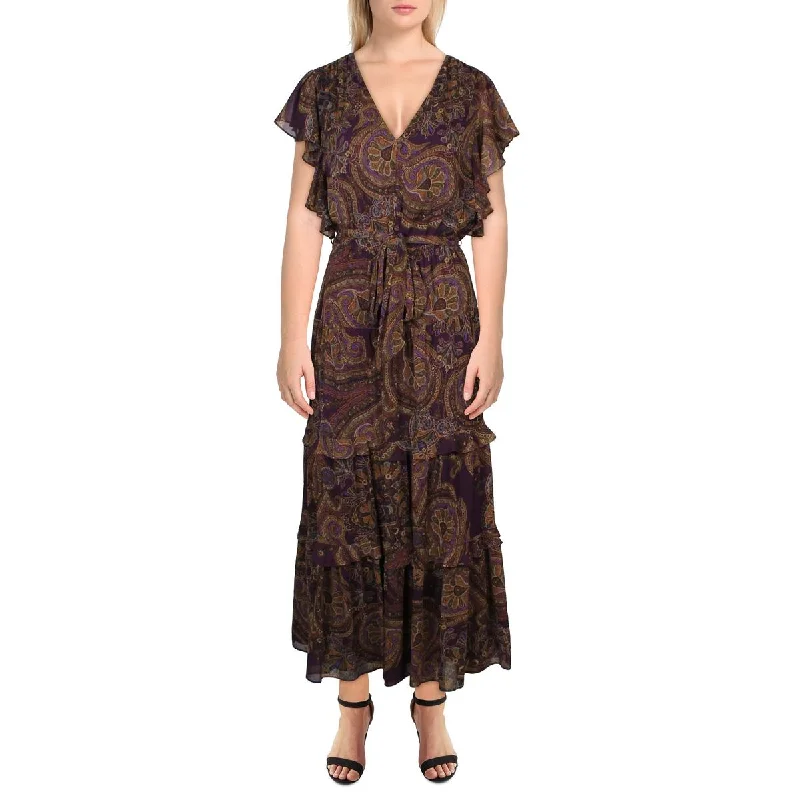 Women's Trendy Garments Elevated Style Womens Paisley Tea Length Midi Dress