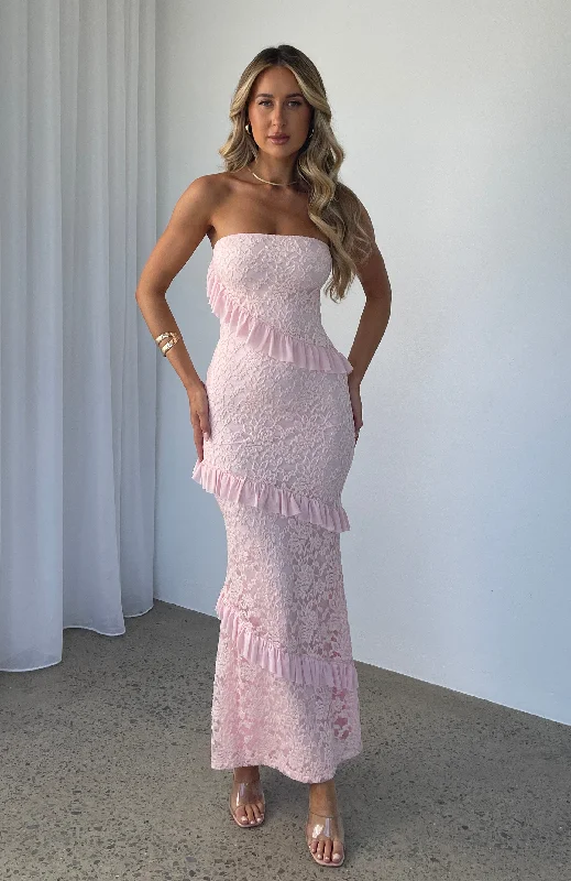 Stylish Outerwear Clothing For Women Hollywood Glam Award - Show Style She's A Masterpiece Lace Maxi Dress Pink