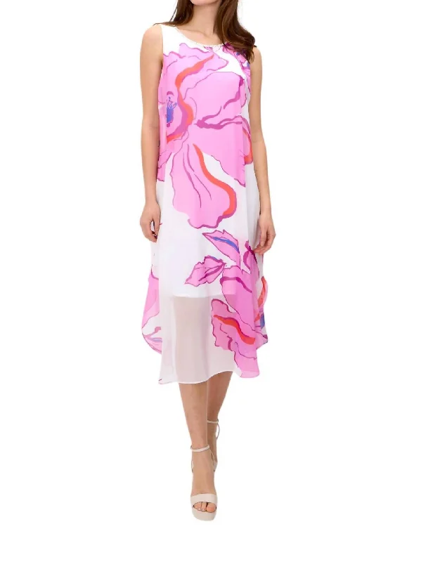 Women's Elegant Apparel Luxe Layering Floral Sleeveless Summer Dress In White/pink