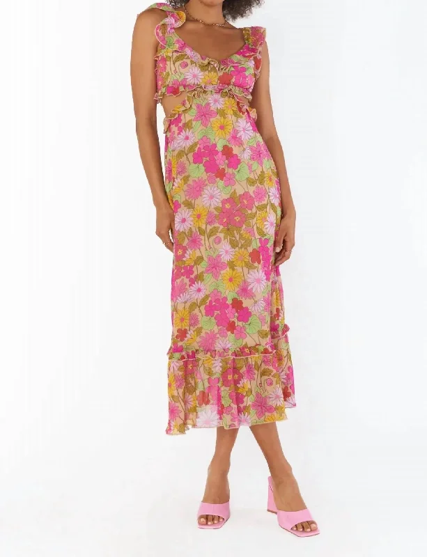 Women's Clothes For Work Events Disco - Inspired Retro Dance Look Lane Midi Dress In Carnaby Floral