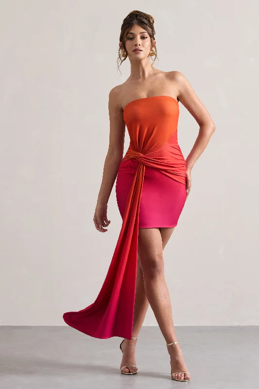 Women's Plus-Size Apparel Elegant Contour Azora | Pink & Orange Ombre Bandeau Mini Dress With Twisted Sash