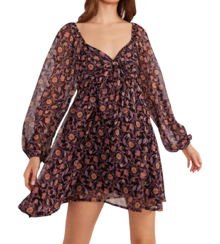 Women's Fashionable Attire For Work Feminine Flow Regal Babydoll Mini Dress In Ditsy Floral