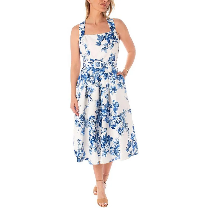 Affordable Women's Clothes Casual Weekend Relaxed Style Womens Floral Print Belted Midi Dress