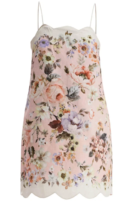 Women's Evening Apparel Mother's Day Special Zimmermann Women's Mini Floral Linen Dress In pink With Scallop Neckline And Sleeveless