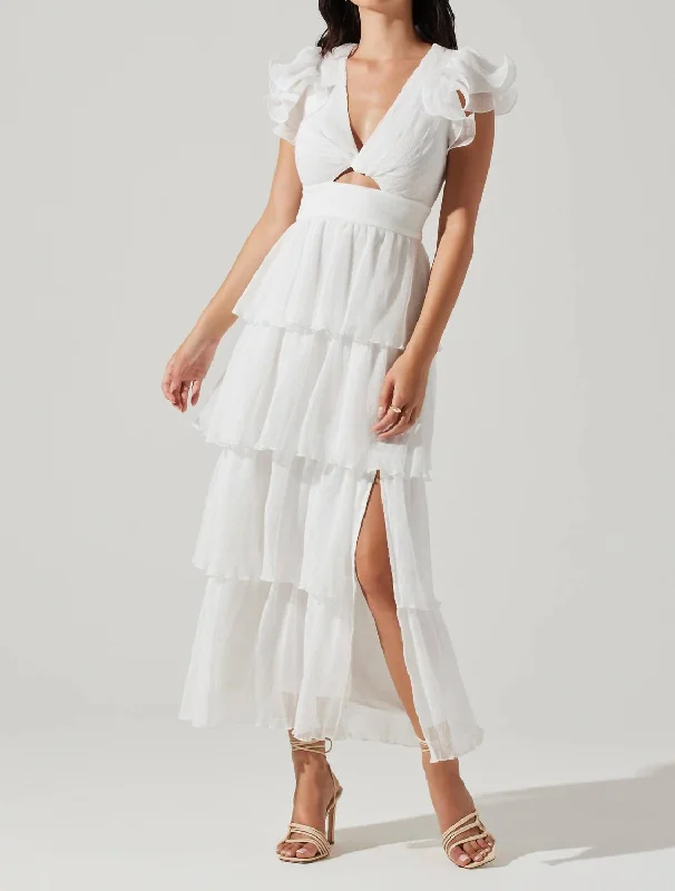 Women's Night-Out Outfit Luxe Layering Emporia Tiered Tulle Midi Dress In White