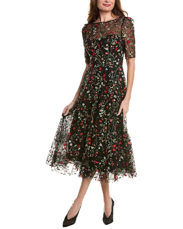 Women's High-Fashion Apparel Contemporary Elegance Teri Jon by Rickie Freeman Embroidered Floral Midi Dress