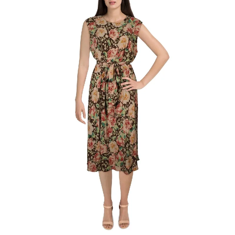 Women's Evening Garments Nordic Minimalist Home Look Womens Floral Print Mid Calf Shift Dress