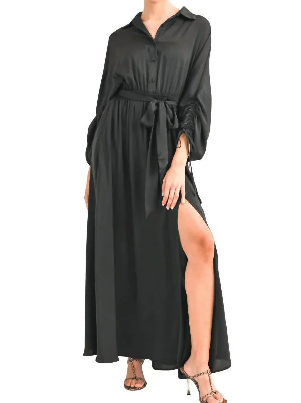 Women's Transitional Apparel Seasonal Trend Long Sleeve Maxi Dress In Black