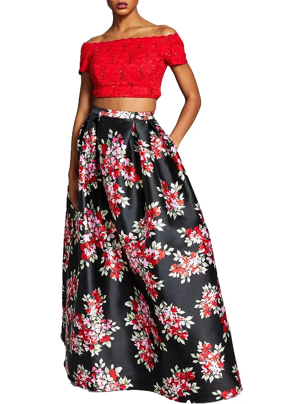 Women's Travel Attire Feminine Elegance Juniors Womens 2PC Floral Two Piece Dress