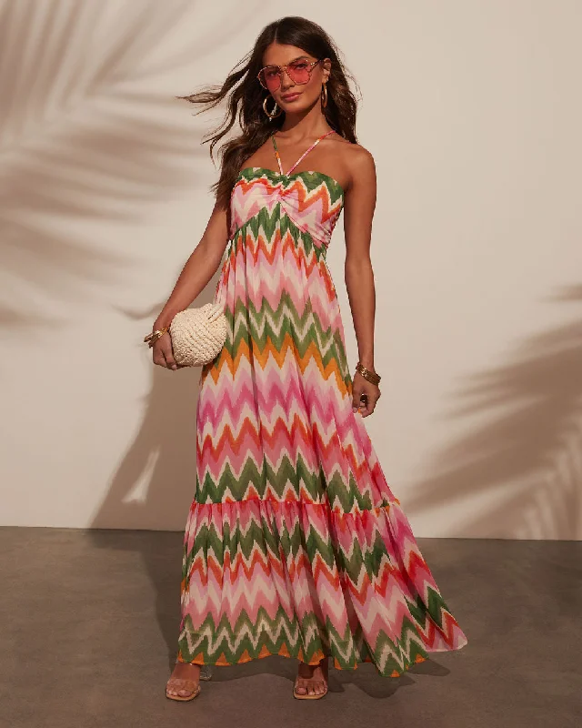 Fashion-Forward Women's Clothing Buy More, Save More Sunset Tropics Zigzag Print Empire Maxi Dress