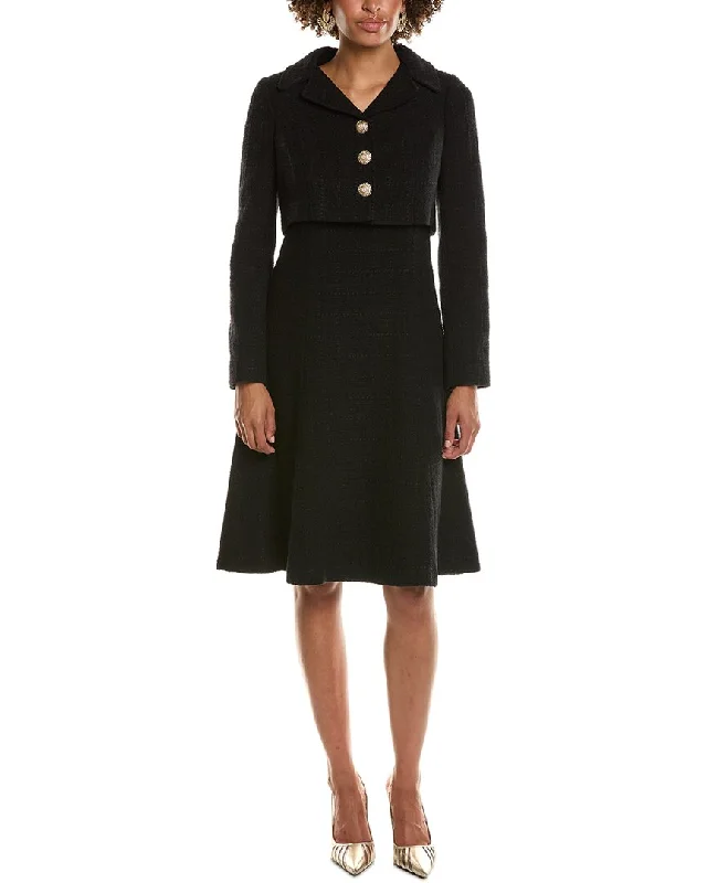 Women's Vintage Attire Today Only Teri Jon by Rickie Freeman Boucle Mock Two-Piece Midi Dress