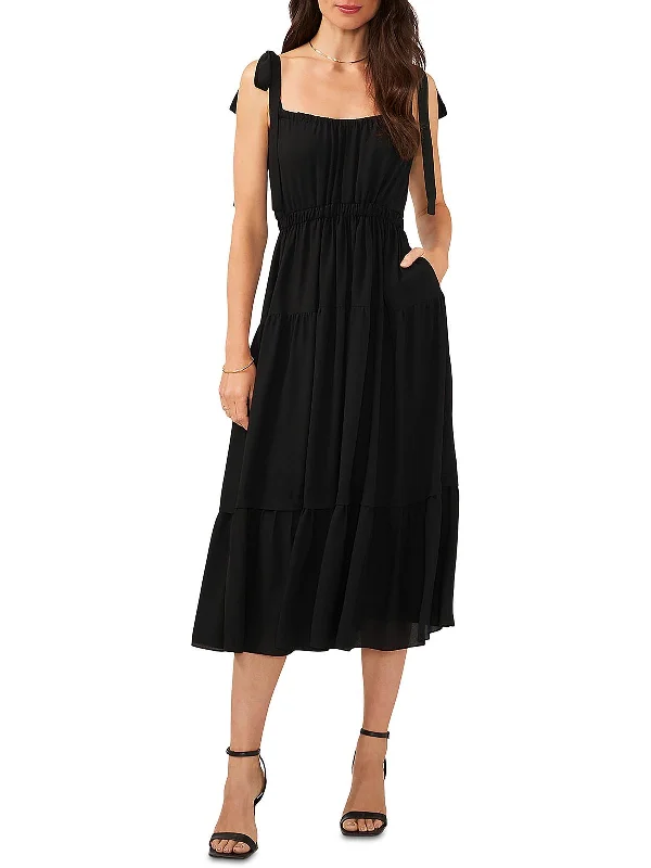 Women's Holiday Attire Cottagecore Rustic Charm Style Womens Pleated Boho Midi Dress