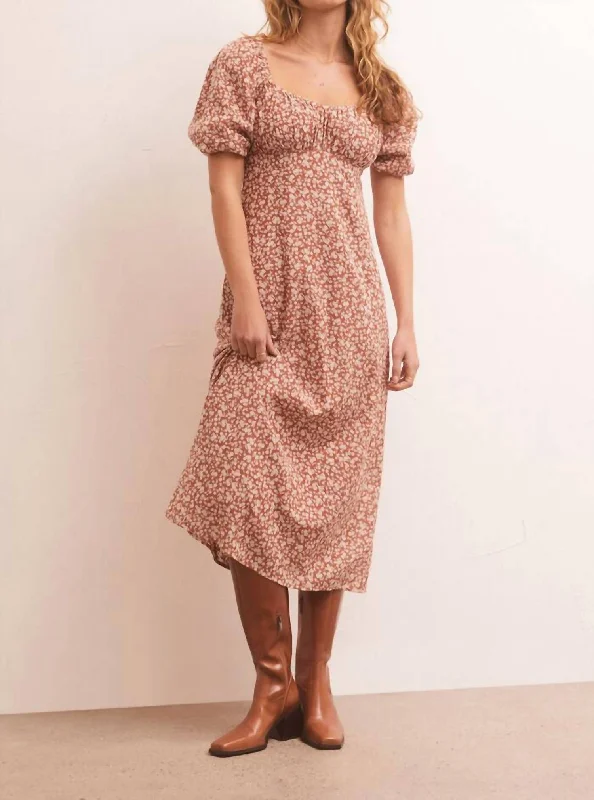 Women's High-End Clothing Graceful Movement Kiera Floral Midi Dress In Penny