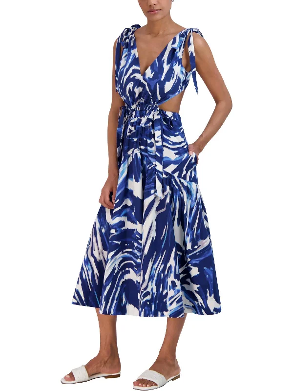 Chic Women's Outfit End - of - Month Blowout Womens Cut-Out Tie Shoulder Midi Dress