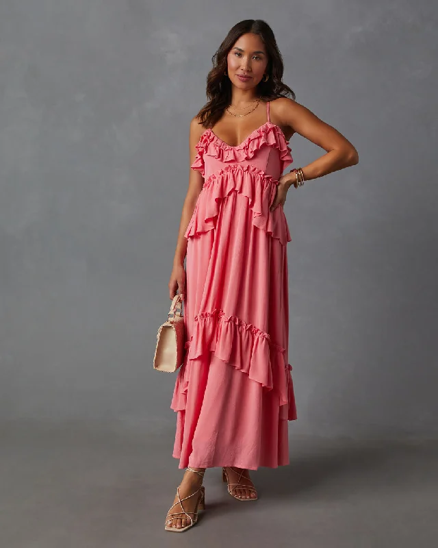 Women's Vintage-Inspired Outfit Graceful Movement Rosalinda Ruffle Tiered Maxi Dress