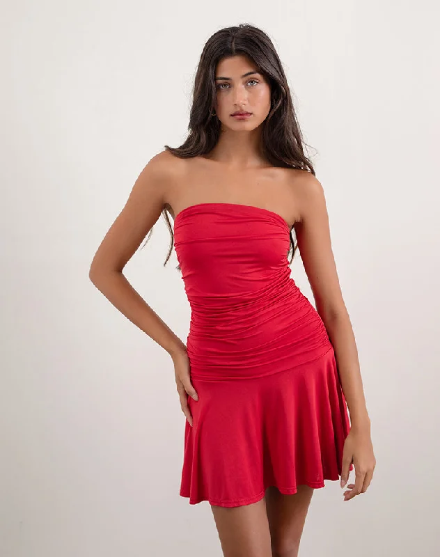 Women's Everyday Apparel Romantic Date - Night Ensemble Yasmin Bandeau Mini Dress in Slinky Red