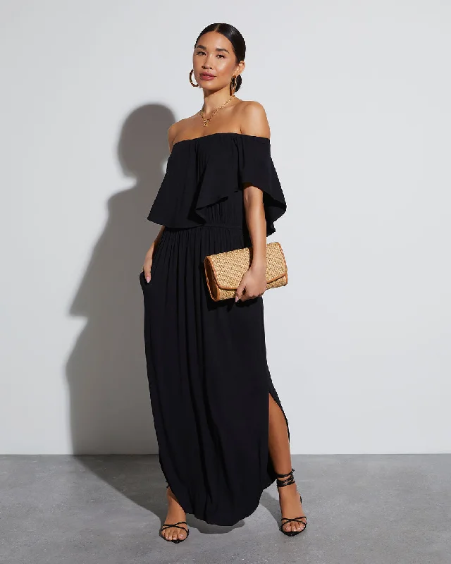 Women's Evening Garments Beat the Heat in Tropical Styles Kara Off The Shoulder Pocketed Maxi Dress