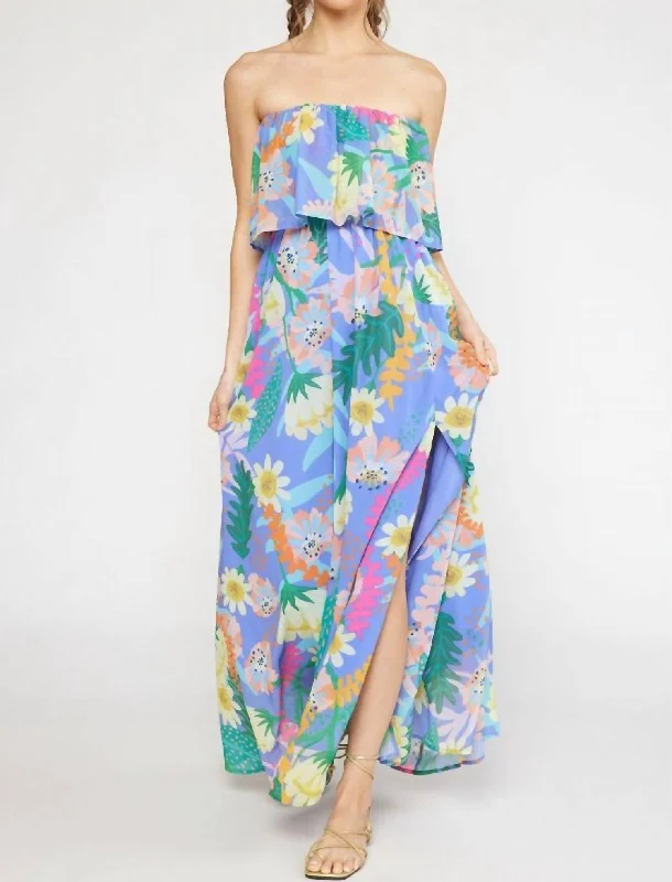 Women's Comfortable Lounge Outfit Today Only Away We Go Patterned Maxi Dress In Blue Floral