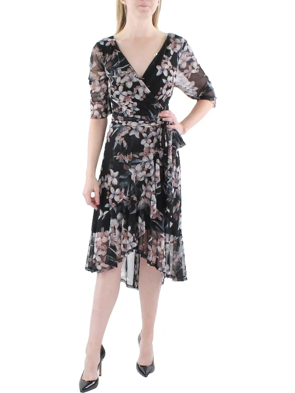 Women's Holiday Clothing Limited - Time Bundle Petites Womens Mesh Floral Wrap Dress