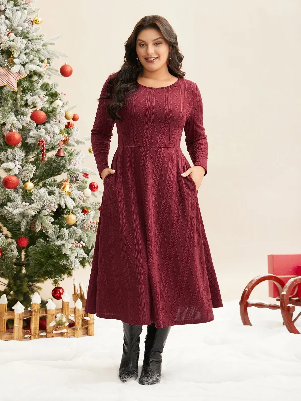 Women's Casual Wear Outfit Lighten Up with Nordic Styles Textured Knit Fit-And-Flare Midi Dress