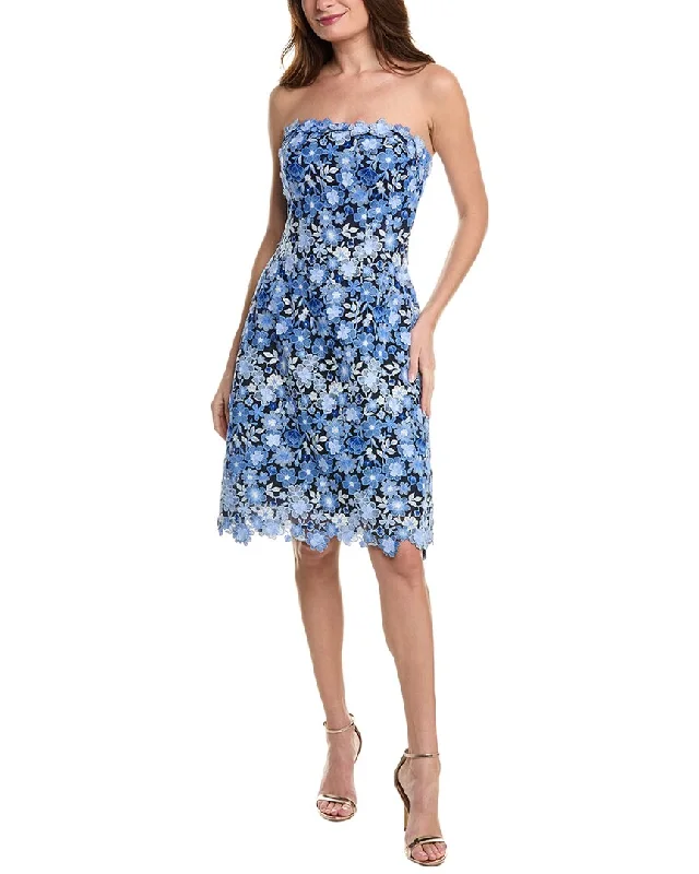 Women's Fashion-Forward Apparel Playful Elegance Teri Jon by Rickie Freeman Embroidered Floral Mini Dress