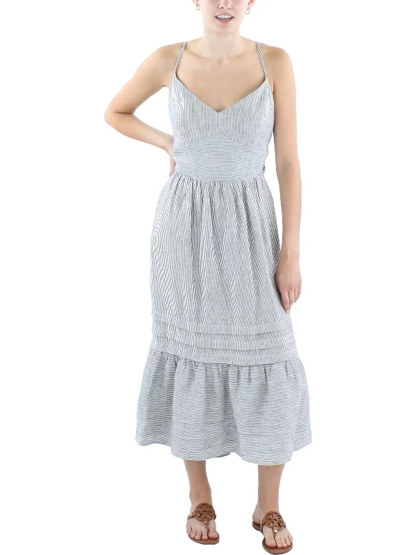 Women's Trendy Casual Clothes Feminine Charm Womens Striped Linen Midi Dress