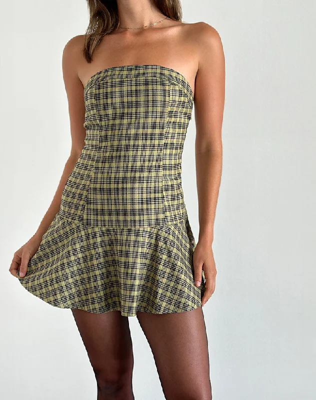 Women's Stylish Professional Apparel Final Clearance Hadia Bandeau Mini Dress in Check Yellow