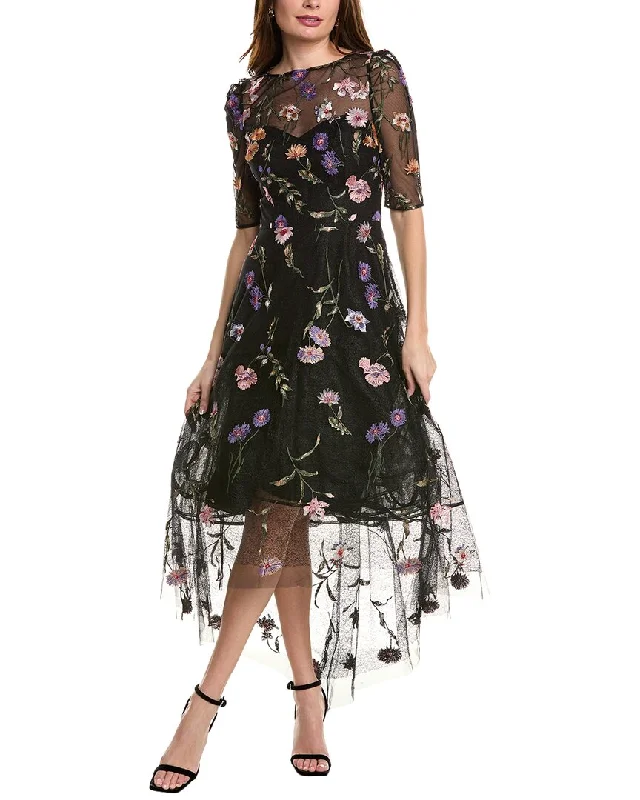 Classic Women's Apparel Alluring Design Teri Jon by Rickie Freeman Floral Embroidery Tulle A-Line Dress