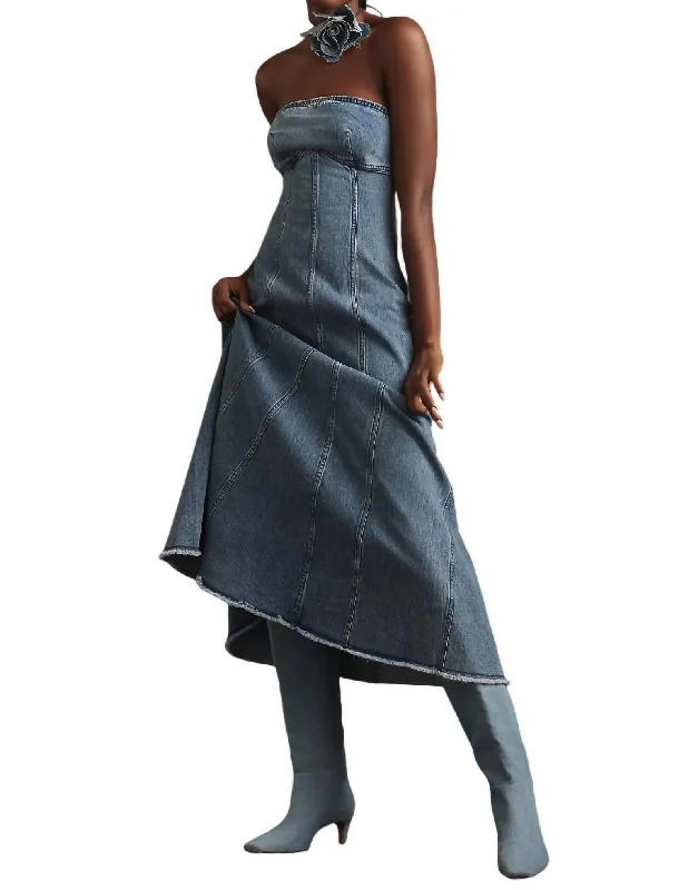 Women's Comfortable Garments Effortless Sophistication Icon Fluted Midi Dress In Denim