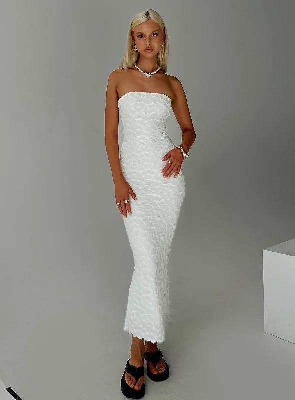 Women's Holiday Apparel Minimalist Office - Ready Style Jaxx Strapless Maxi Dress White