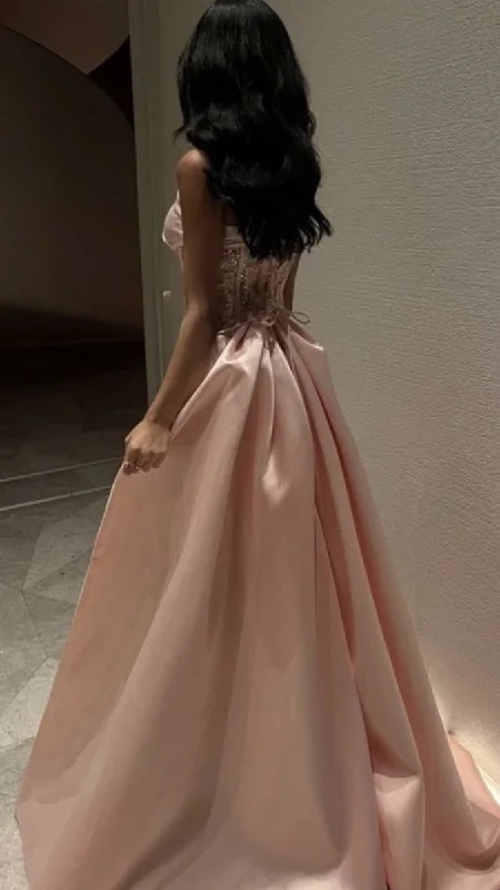 Women's Versatile Apparel Buy More, Save More Classy A Line Strapless Pink Long Satin Party Dress Prom Dresses Evening Dress C3306