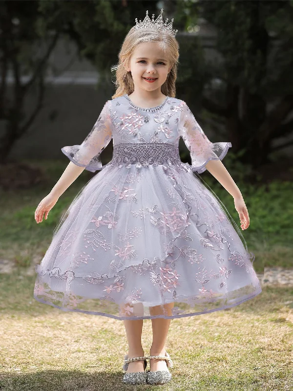 Chic Clothes For Women Early Access to Art Deco Styles Sale Ball Gown Scoop Half Sleeves Flower Girl Dresses with Beading