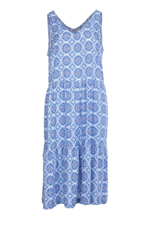 Women's Outerwear Apparel Feminine Flow Printed Viscose sleeveless Dress | Sky Mosaic | 3347A1