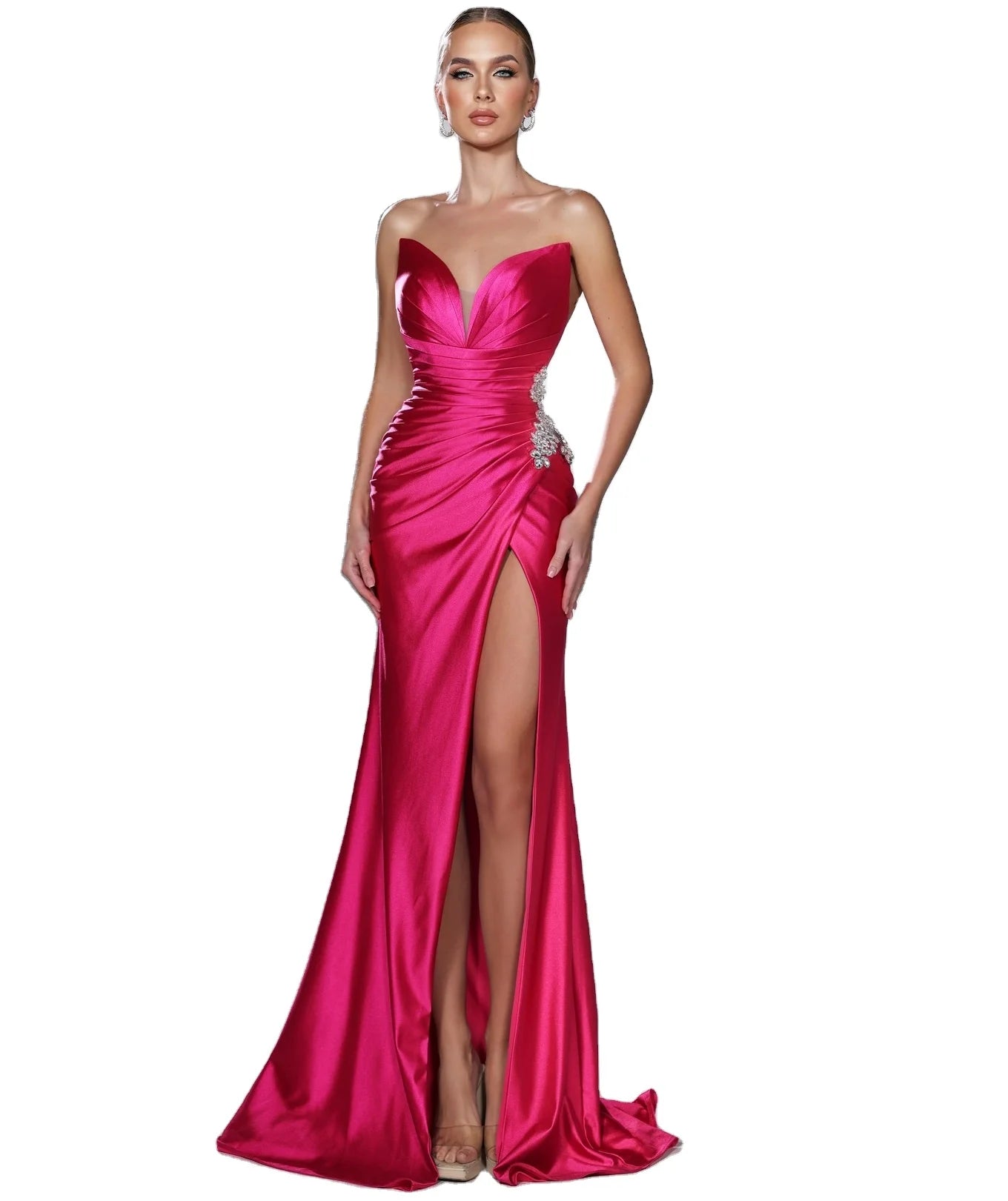 Vintage-Inspired Garments Now on Sale for Chic Urban Styles High Quality Satin Made Women Elegant Evening Dress Lady Wear Mermaid Long High Split Side Prom Gown