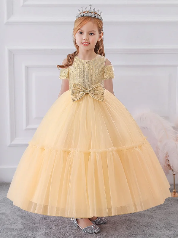 Women's Clothes Buy More, Save More Ball Gown Cold Shoulder Short Sleeves Sequins Flower Girl Dresses