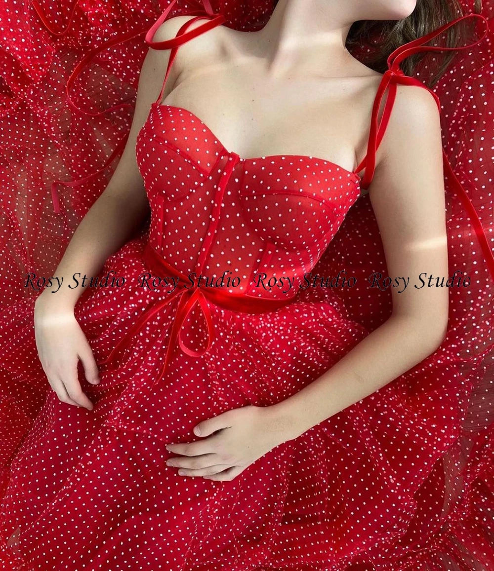 Women's Sporty Chic Clothes Casual Elegance Vintage Polka Dots Homecoming Dress Short Spaghetti Straps Tea Length Red Party Gown with Pockets A-line Robe de Cocktail