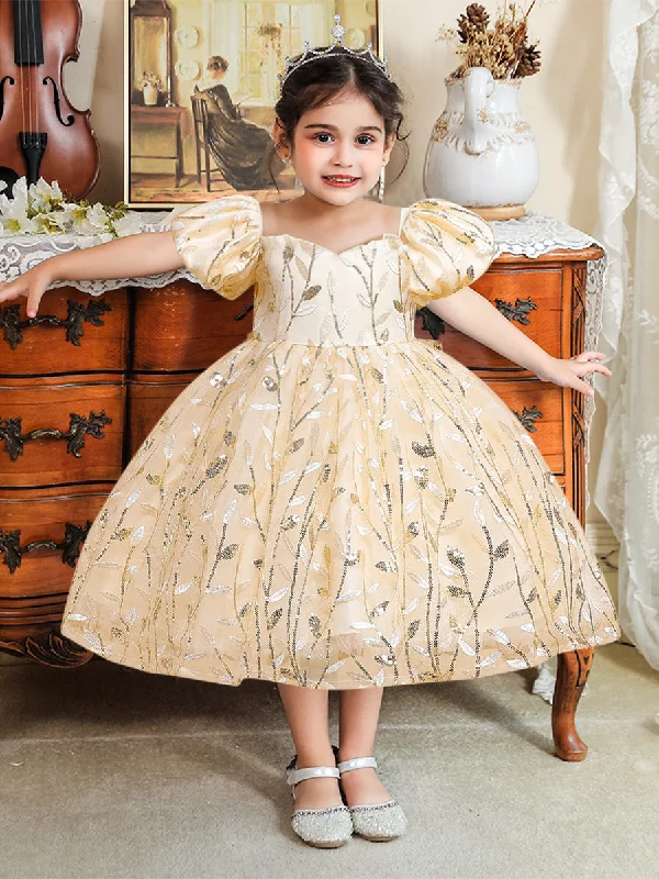 Women's Activewear Garments Summer Splash Sale Ball Gown Scoop Puff Sleeves Flower Girl Dresses with Sequins