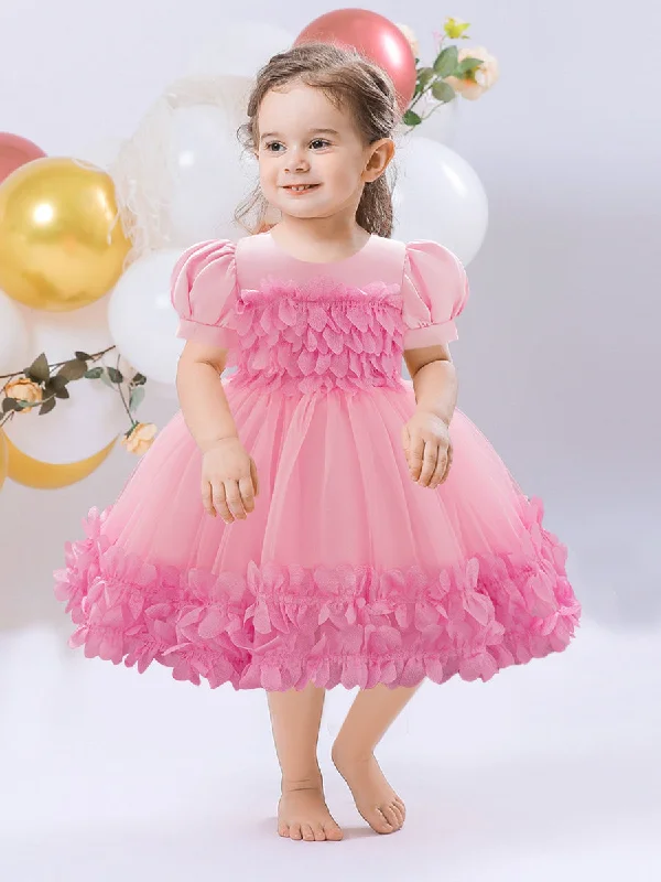 Women's Functional Apparel For Outdoor Activities Limited - Edition Drops Ball Gown Scoop Puff Sleeves Flower Girl Dresses with Solid Flowers