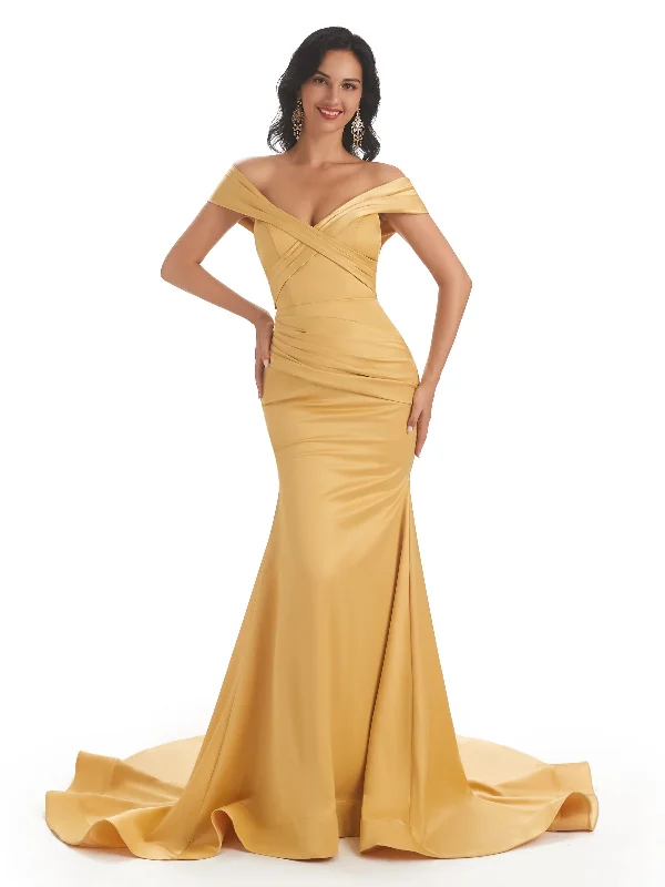 Charming Women's Holiday Apparel Now on Sale for Chic Urban Styles Elegant Cap Sleeves Soft Satin Mermaid Unique Long Bridesmaid Dresses