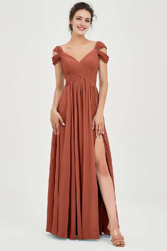 Stylish Women's Apparel Holiday Sale AABEI DRESS Bridesmaid Dresses Chiffon A-Line V-Neck Sleeveless Pleated Side Fork Floor-Length Elegant Dresses Wedding Guests Dresses