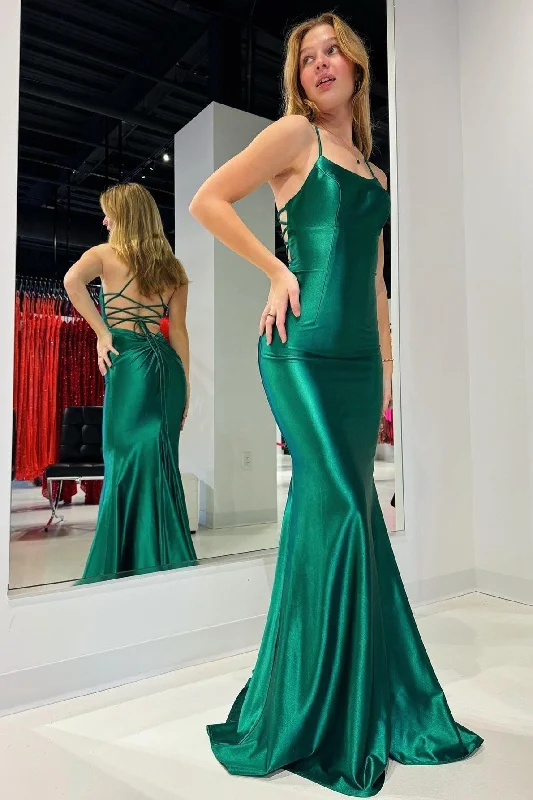 Women's Occasion Wear Clothing Today Only Emerald Scoop Neck Lace-Up Mermaid Long Prom Gown