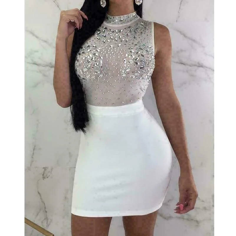 Women's Clothing For Casual Outings Early Access to Art Deco Styles Sale FashionSierra - Women Evening Party Dress Bandage Bodycon Sleeveless Clubwear Ladies Summer Short Slim Fit Mini vestidos Dress Sundress