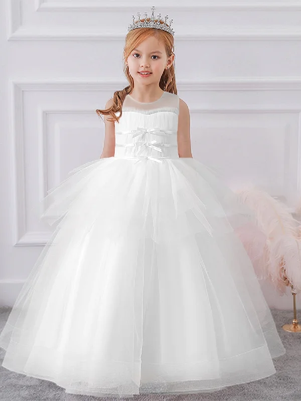 Women's Sports Apparel Vintage Retro Party Wear Ball Gown Scoop Sleeveless Tiered Flower Girl Dresses