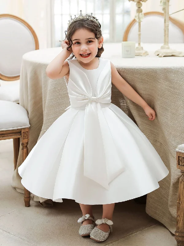 Casual Apparel For Women Romantic Detailing Ball Gown Scoop Sleeveless Flower Girl Dresses with Bow knot