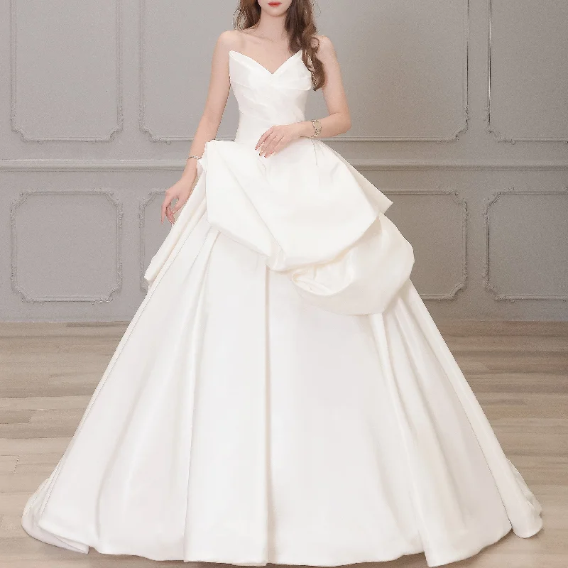 Women's Comfortable Clothes For Weekends Today Only Strapless Ballgown Satin Vneck Wedding Dress with Ruffle Skirt