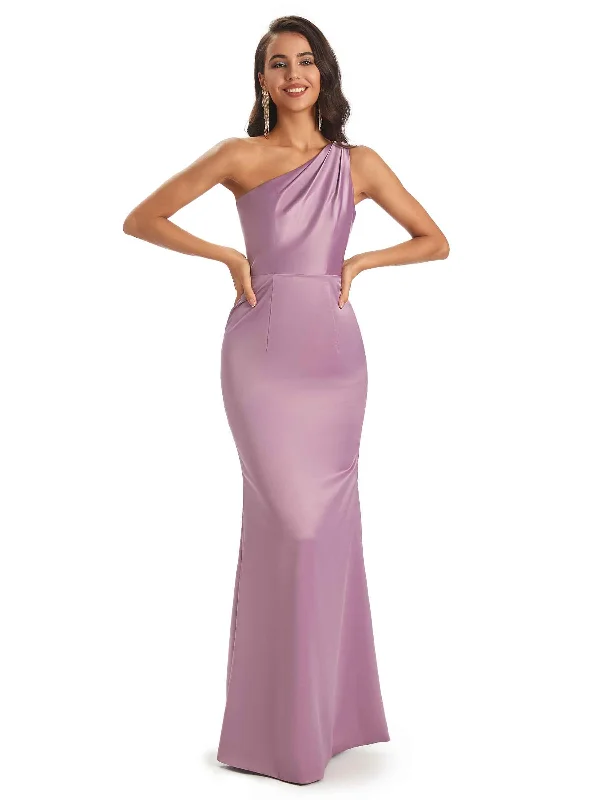 Women's Office Clothing Early Access to Art Deco Styles Sale Sexy Soft Satin One Shoulder Long Mermaid Bridesmaid Dresses Online