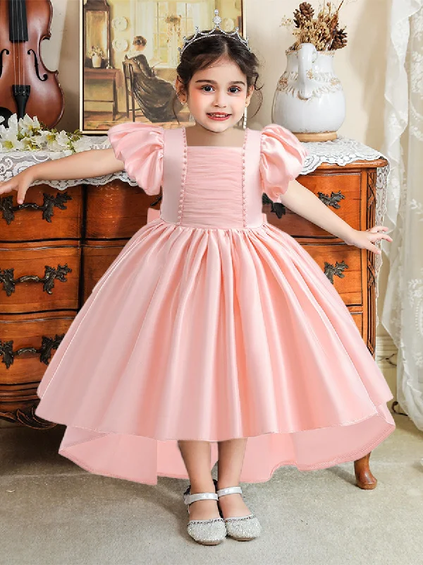 Women's Clothes And Apparel Sets Disco - Inspired Retro Dance Look Ball Gown Scoop Puff Sleeves Beading Flower Girl Dresses