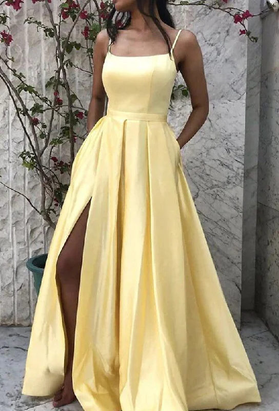 Modern Women's Attire Early Access to Art Deco Styles Sale Women Satin Prom Dresses Long Side Split Evening Gowns Formal Party Dress YPD524