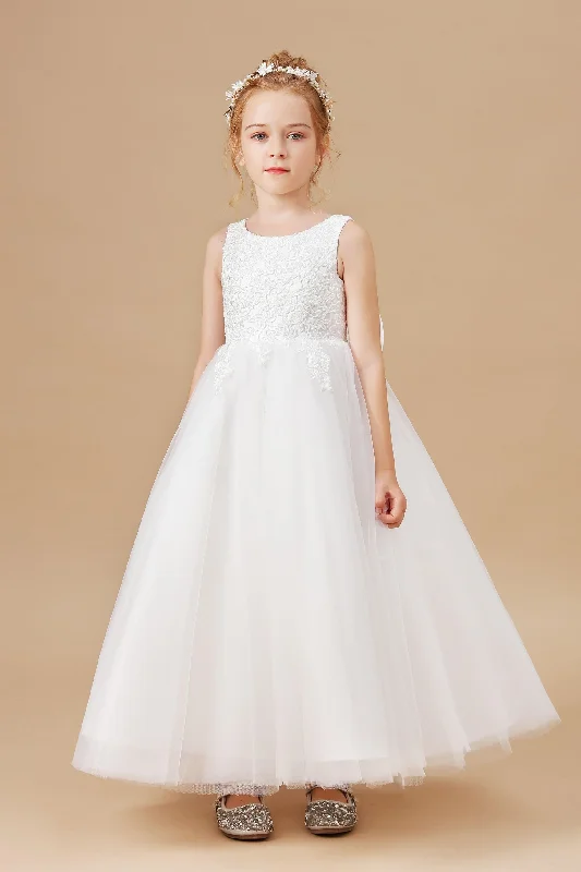 Women's Casual Attire Coastal Beach - Inspired Style Applique Cute Sleeveless Tulle Flower Girl Dresses With Bownot